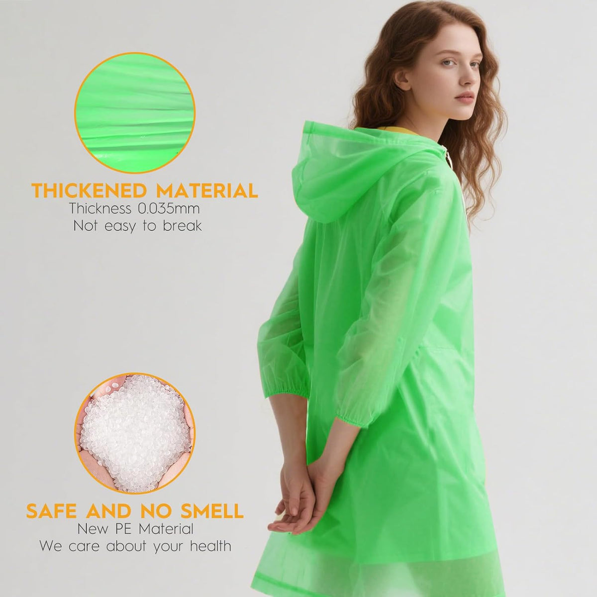 Bruvoalon 6, 20 & 50 Pack Disposable Rain Ponchos for Adults, Waterproof PE with Drawstring Hood and Elastic Cuffs