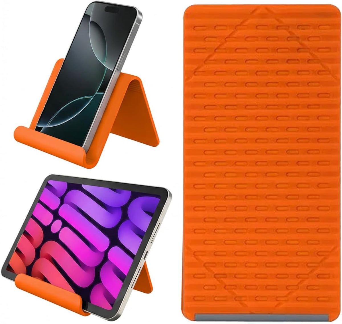 Phone Stand for Desk, Silicone Flexible Phone Holder for All Mobile Devices, Portable Cell Phone Stand for Travel, Home, Car, Airplane, Treadmill, iPad, Tablet, Orange