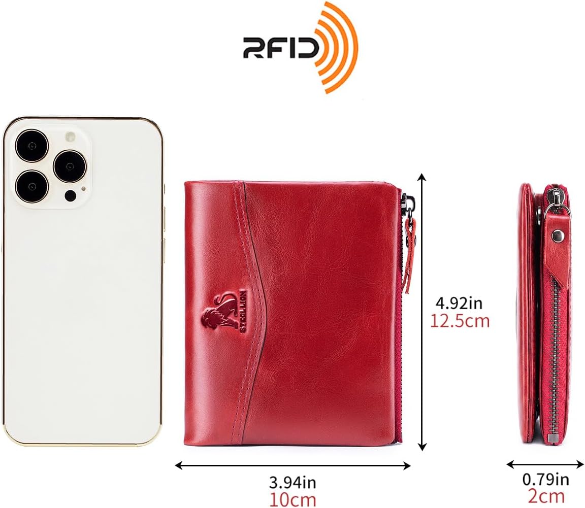 Wallet for Women, RFID Blocking Leather Zip Wallet, 10 Card Slots