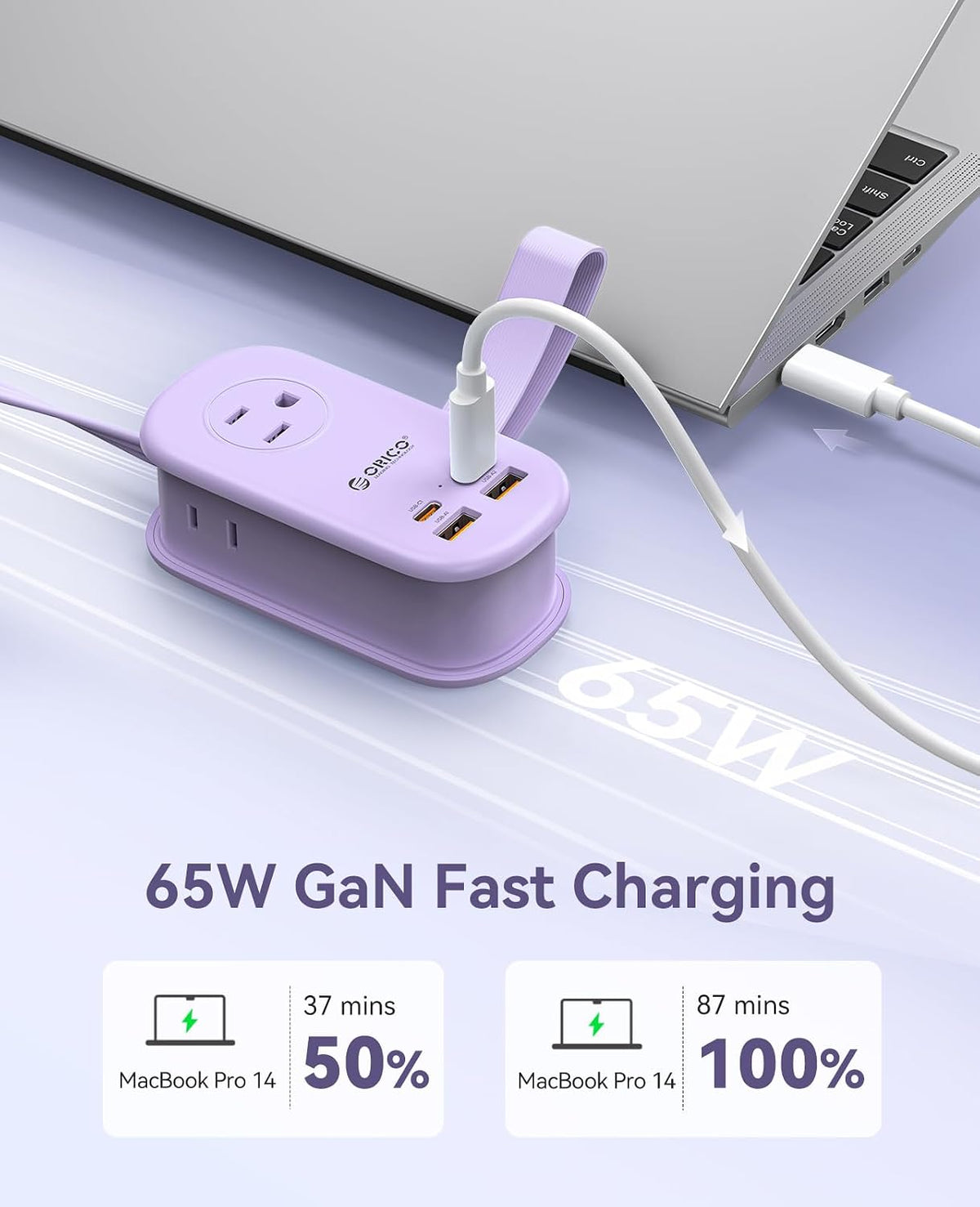 ORICO Travel Power Strip 65W GaN Charger Station with 4FT Extension Cord
