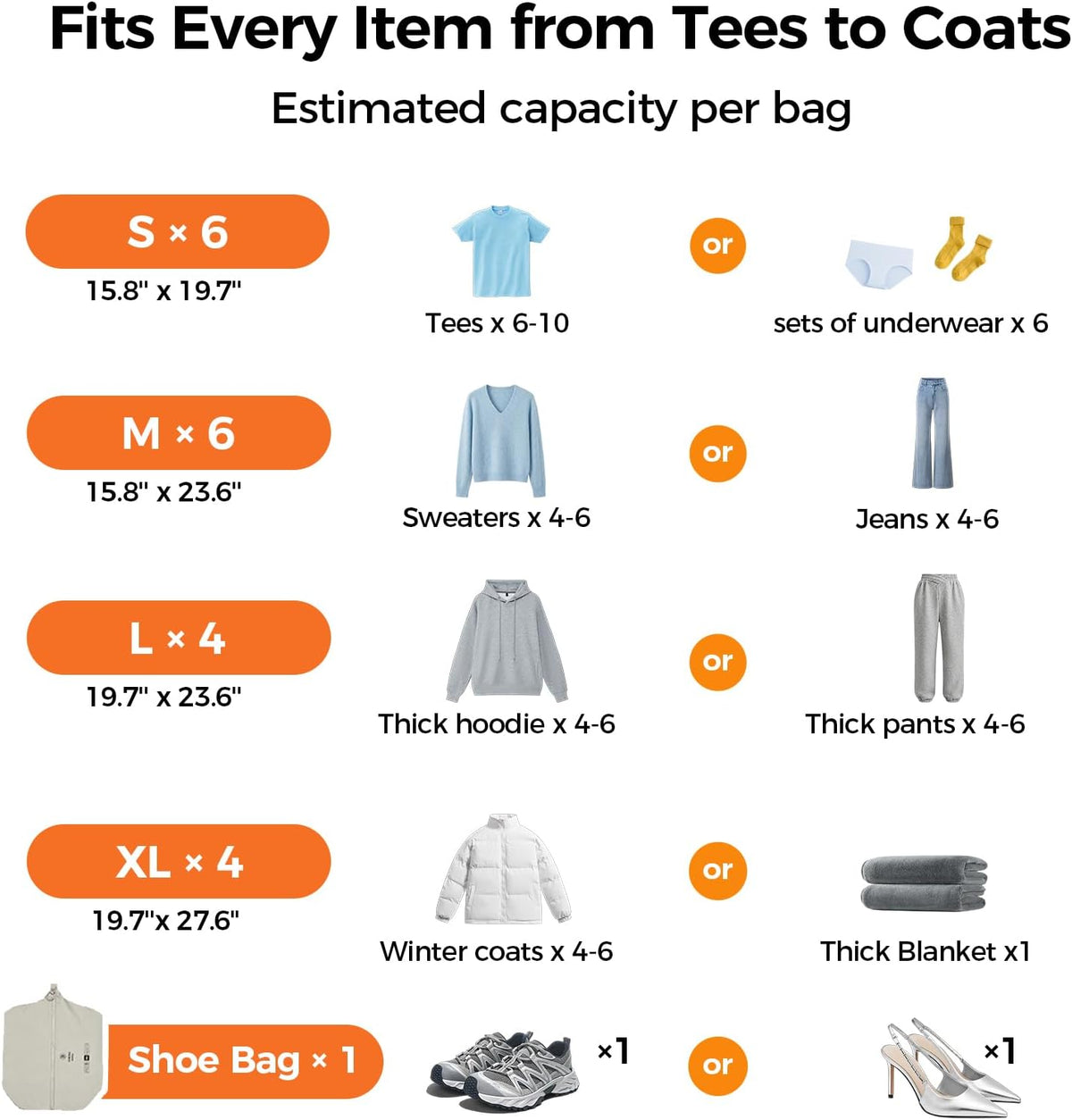 Litbear Travel Vacuum Bags with Cordless Electric Pump, 18 Pack 4 Sizes