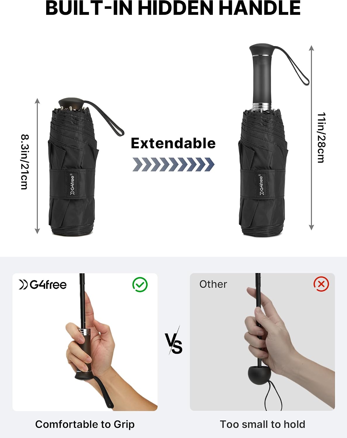 G4Free 46 Inch UPF 50+ Sun Umbrella with Extendable Built-in Handle