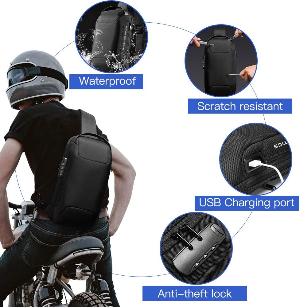 BANGE Sling Bag, Men's Chest Bag Waterproof Shoulder bags Casual Crossbody Sling Backpack with USB Charging Port for Men and Women…