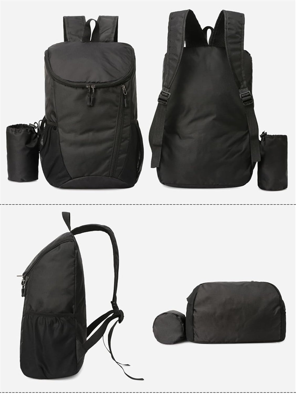 Portable Foldable Backpack Folding Mountaineering Bag, Ultralight Outdoor Cycling Rucksack, Travel Hiking Knapsack (Black)