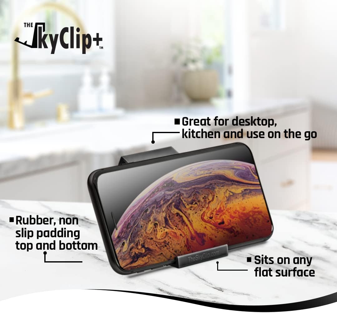 The SkyClip+ Phone & Tablet Holder for Air Travel, Home and Office Use - Inflight Phone Mount & Stand Compatible with iPhone, Android, Kindle and Tablets - Travel Accessory (Black, 3 Pack)