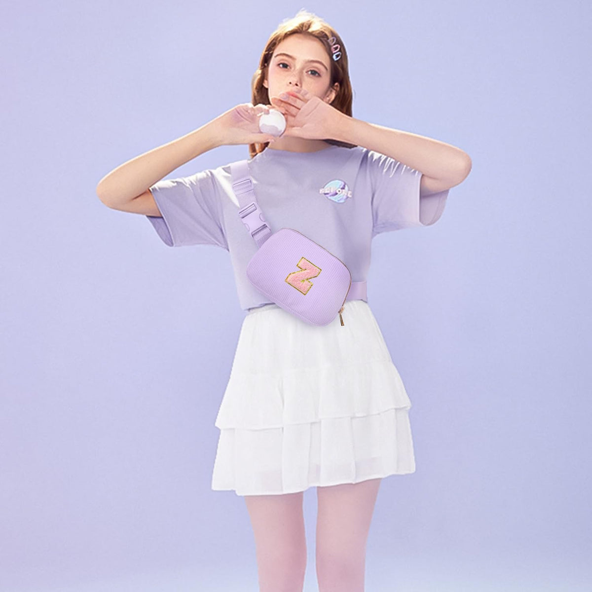 Gitus Gifts for Teen Girls Birthday Gifts for 6 7 8 9 10 11 12 Year Old Girls Initial Fanny Pack Belt Bag Crossbody Bag for Teen Girl Gifts Trendy Stuff Personalized Gifts Preppy Stuff (Lavender-Z)
