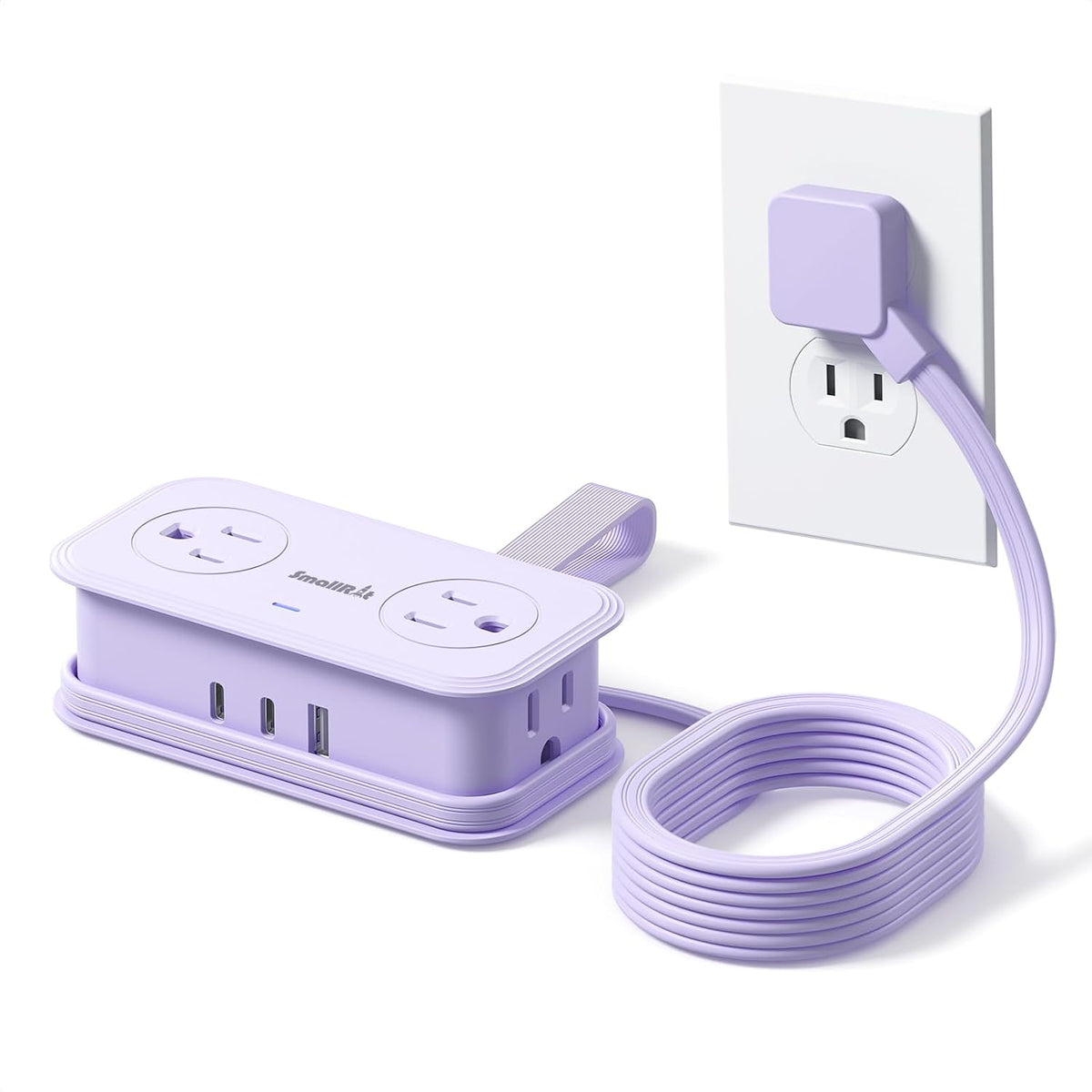 Travel Power Strip, SMALLRT Extension Cord with Multiple Outlets, 6.5FT Wrapped Extension Flat Plug Power Strip with 4 AC Outlets for Travel, Hotel, Cruise Approved, No Surge Protection, Purple