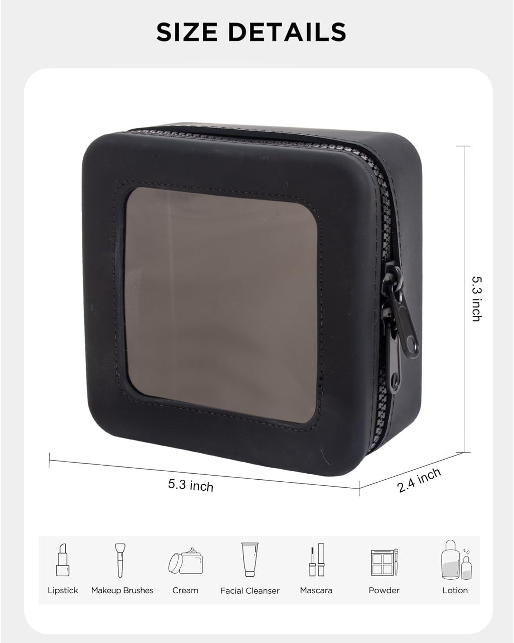 Small Clear Makeup Bag for Women, Mini Silicone Pouch Travel Cosmetic Case Waterproof Clear Make Up Pouch Purse with Zipper Cute Toiletry Bags for Traveling Car Organizer Travel Essentials (Black)