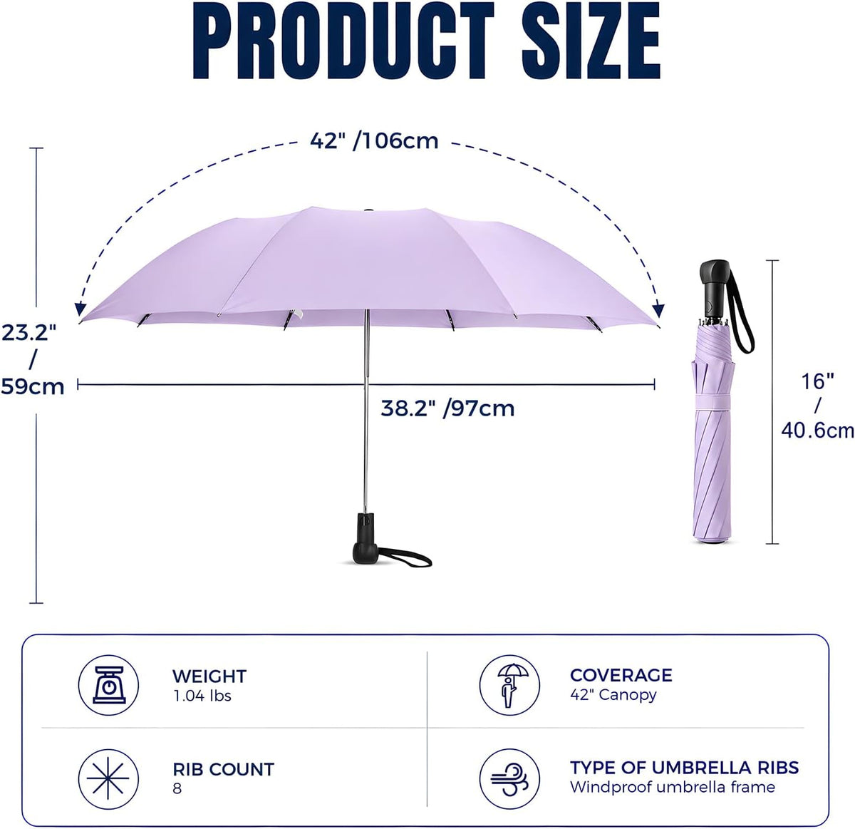 Collapsible Windproof Umbrella Travel - 42inch Auto Open & Manual Close