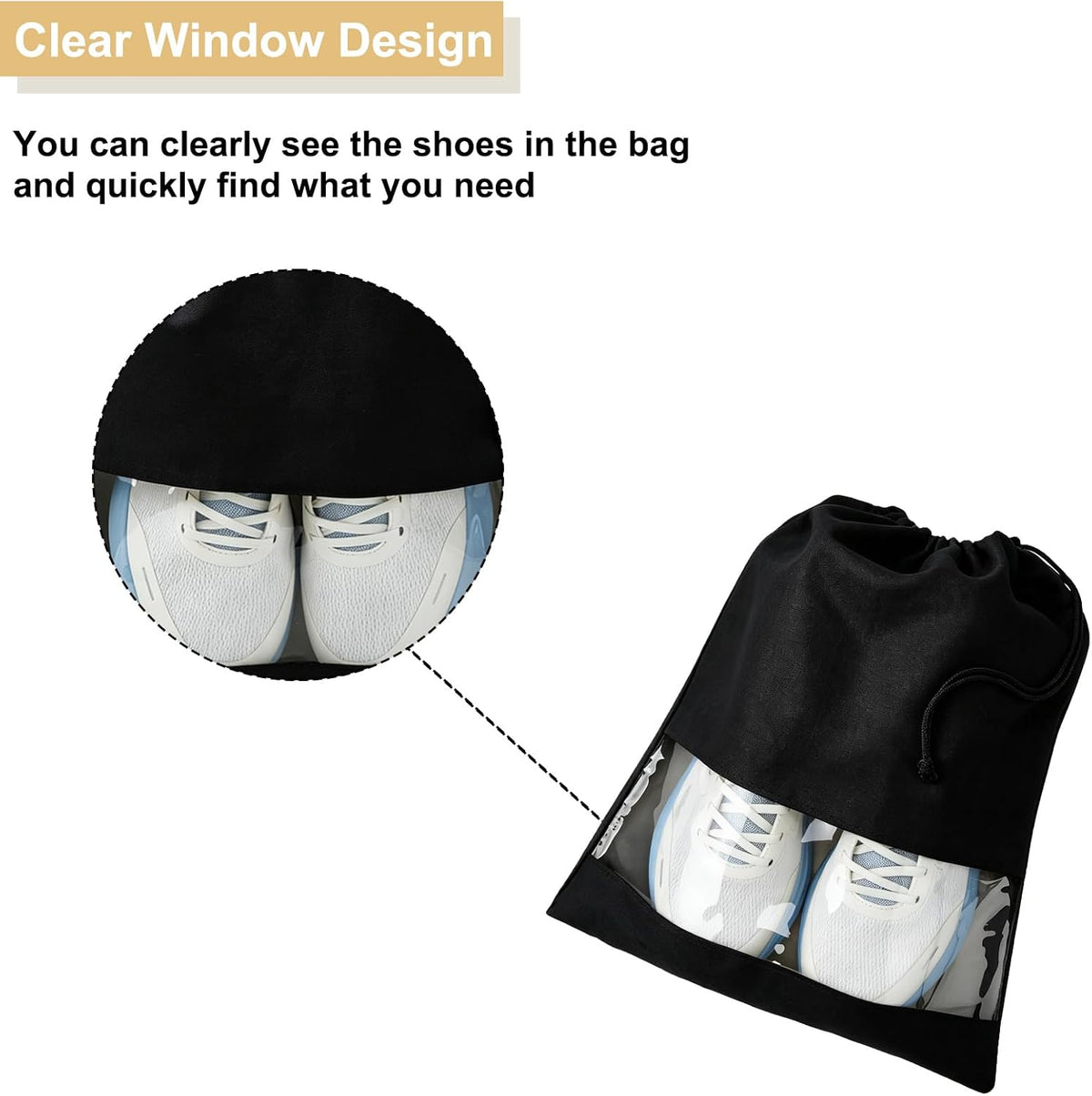 4 Pcs Shoe Bags for Travel with Clear TPU Window & Drawstring Closure