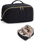Makeup Bag for Women, Open Flat Puffy Organizer with Wipe-Clean PVC Lining