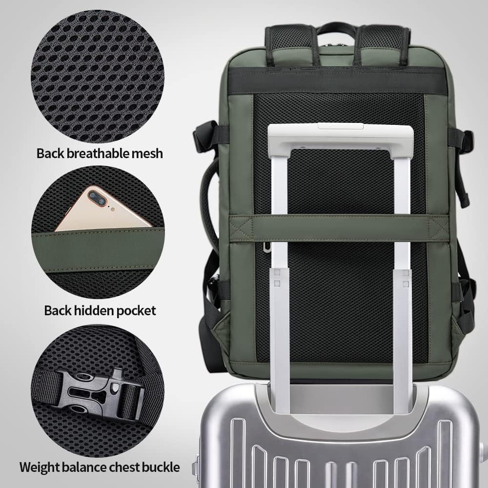 BANGE Carry-on Backpack, 45L Expandable Travel Backpacks,Weekend Backpack Briefcase,Waterproof Laptop Backpack Fits For 17.3” Laptop