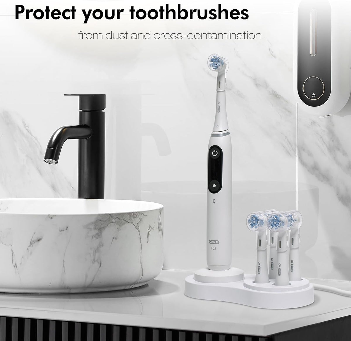 Toothbrush Head Covers & Toothbrush Holder for Oral B & iO series, transparent and white