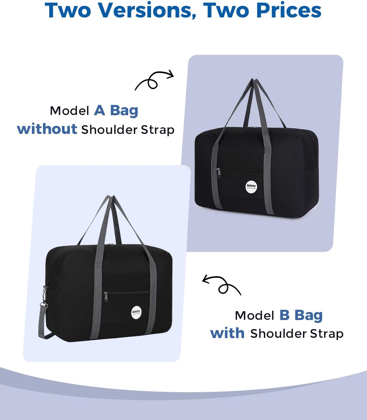 WANDF 2 Piece Personal Item Travel Bag, Carry On Duffle Bag