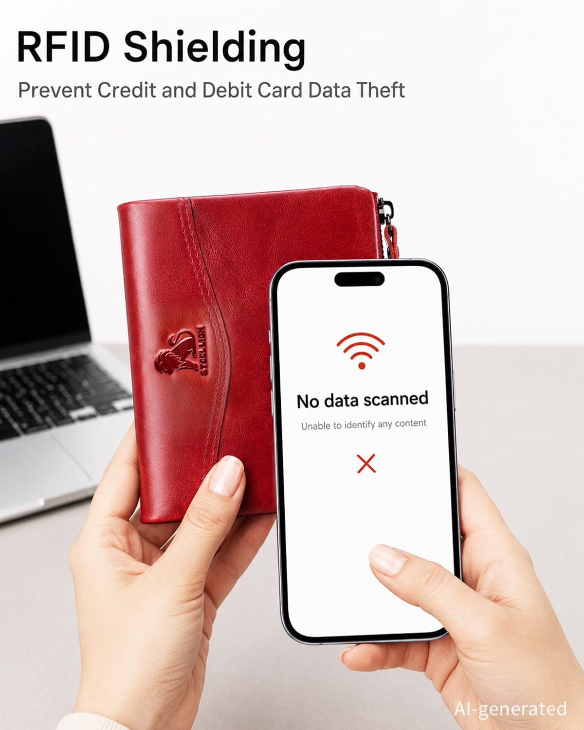 Wallet for Women, RFID Blocking Leather Zip Wallet, 10 Card Slots