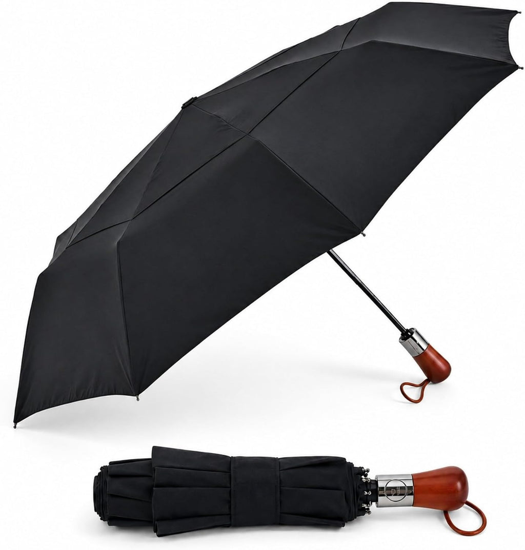 Folding Travel Umbrella, Auto Open & Close, Double Canopy