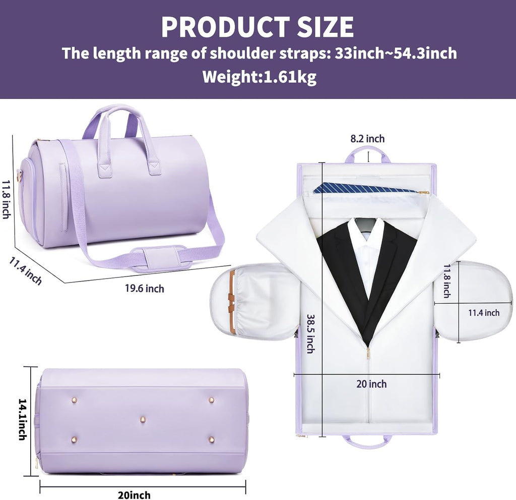 2 in 1 PU Leather Garment Bags for Men Women Suit Travel Bag