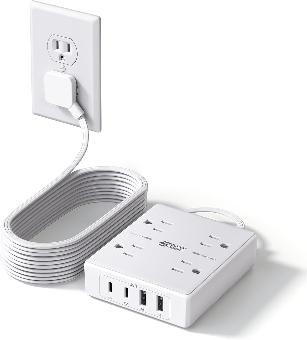 SUPERDANNY 10 Ft Long Extension Cord Flat Plug Power Strip Surge Protector