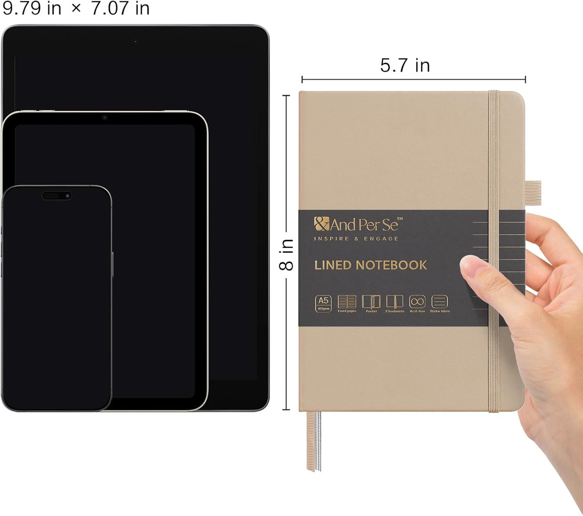 &And Per Se Lined Journal Notebook, 160 Pages, A5 5.7 x 8 inches College Ruled Thick Paper Notebook Journals for Writing, Hardcover Notebooks for Women Men Office School (1 Pack, Apricot)