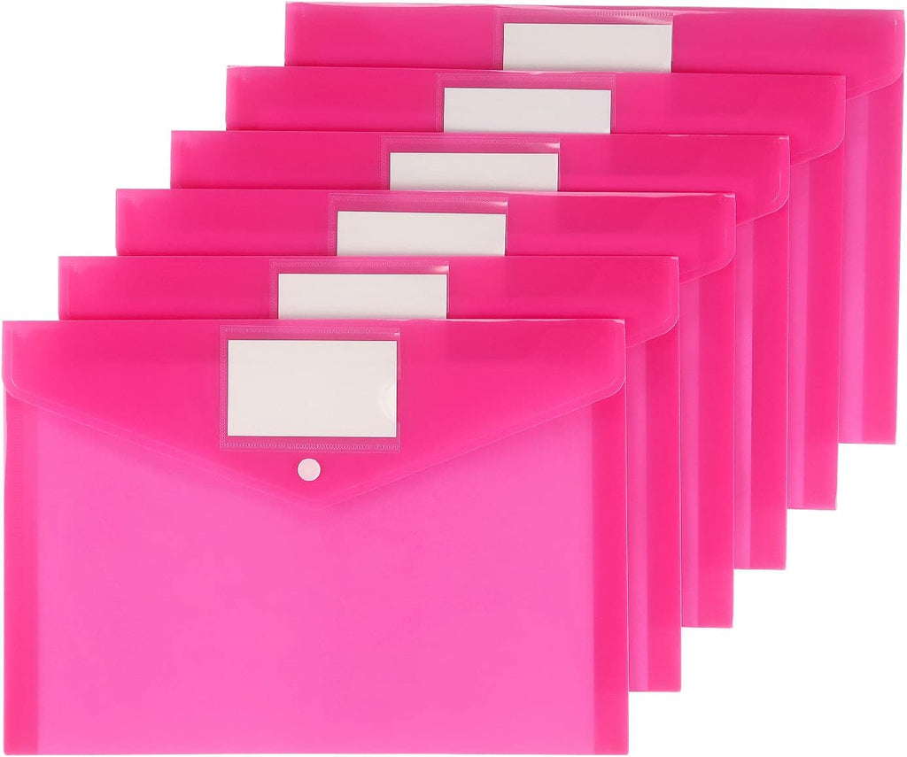6 Pack Clear Document Folders Plastic Envelopes, A4 Size, Pink