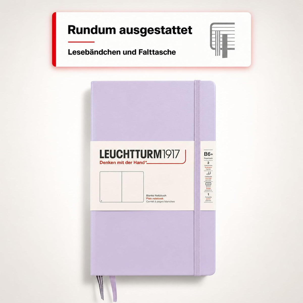 LEUCHTTURM1917 - Notebook Hardcover Paperback B6+ - 219 Numbered Pages for Writing and Journaling (Lilac, Plain)