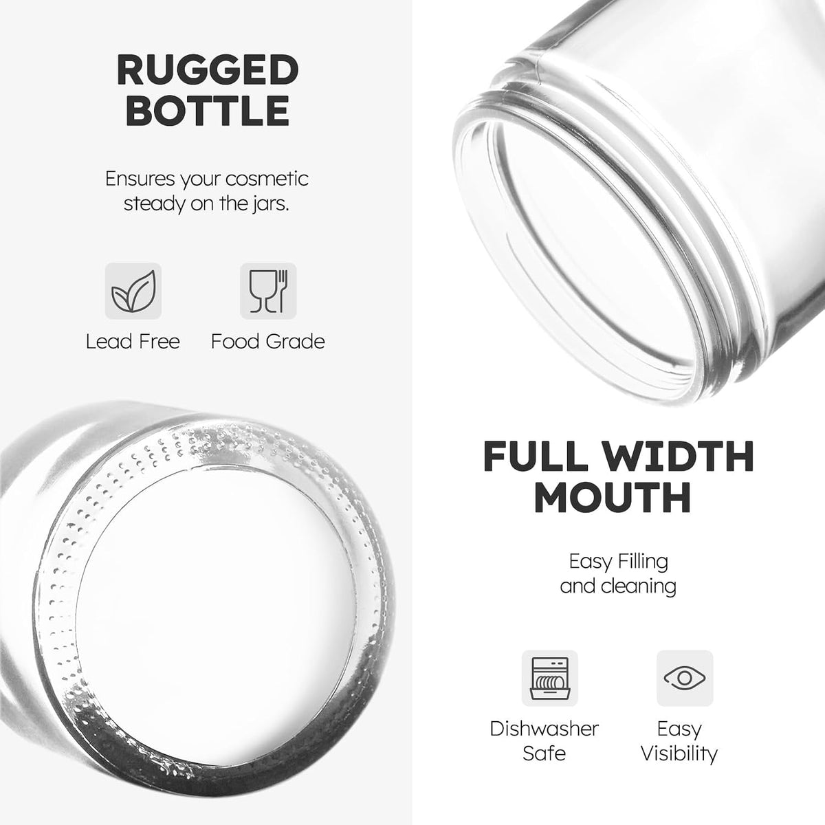 1 OZ, 2 OZ, 4 OZ Small Glass Jars with Plastic Woodgrain Lids, Stickers