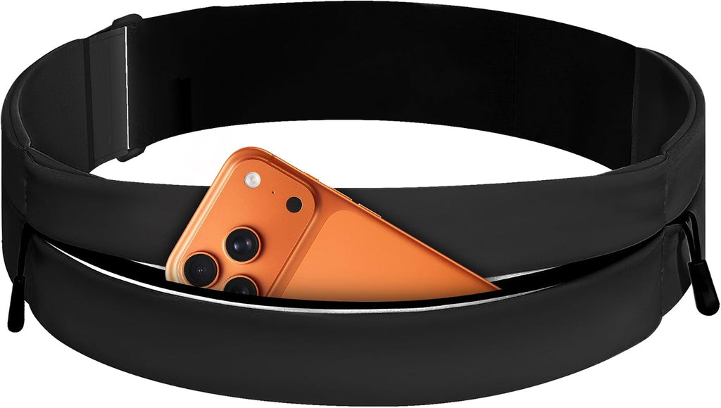 Running Belt for Men Women, Water-resistant Fanny Pack with 3 Zipper Pockets & Reflective Safety Strips, Adjustable Waist Pack Jogging Pouch for Phone, Keys & Essentials (Black, X-Large)