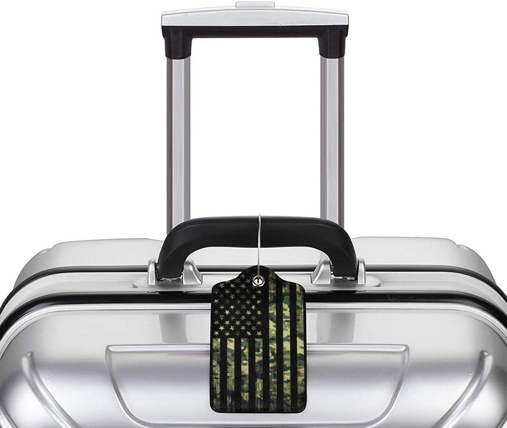 2 Pcs Camouflage American Flag Luggage Tag for Suitcase, 4th of July Decorations Camo US Flag Patriotic Decor Party Birthday Gifts Men Women, Identifiers Privacy Cover ID Label with Steel Loop