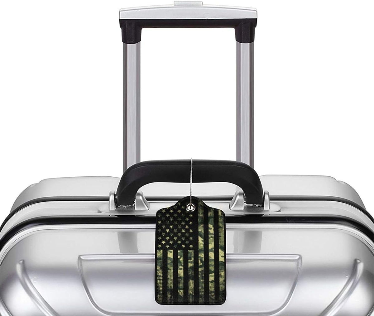 2 Pcs Camouflage American Flag Luggage Tag for Suitcase, 4th of July Decorations Camo US Flag Patriotic Decor Party Birthday Gifts Men Women, Identifiers Privacy Cover ID Label with Steel Loop