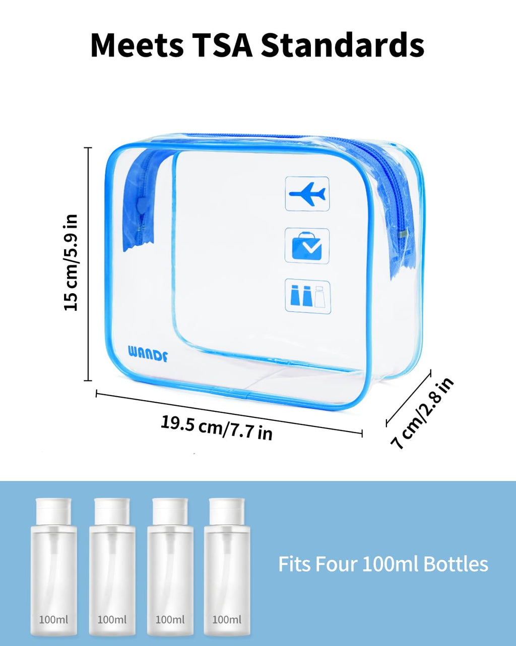 WANDF TSA Approved Toiletry Bag, 2 Pack Clear Makeup Bag