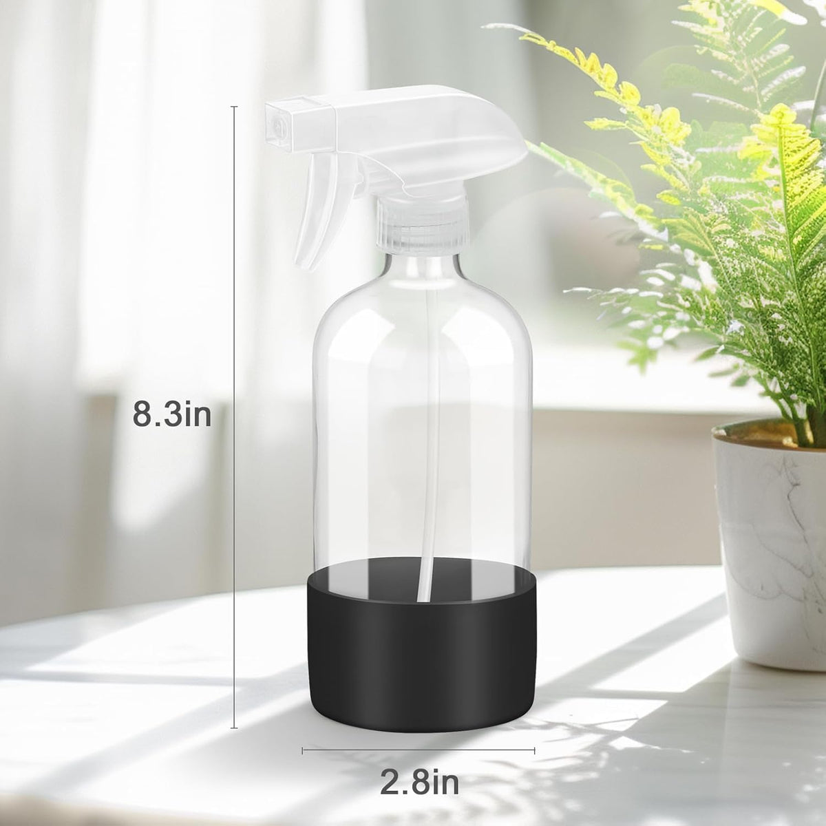Glass Spray Bottles - 2 Pack 16 oz Clear Spray Bottles with Silicone Sleeve