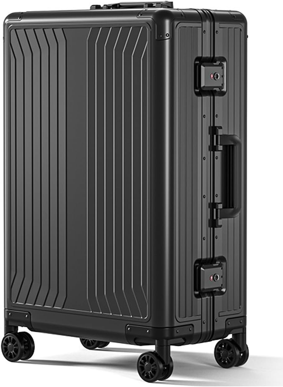 Premium Aluminum Carry On Luggage 20”, Metal Shell Zipperless Suitcase with Spinner & Removable Wheels, Airline-Approved Size 22"x14"x8.3", 9 lbs, Includes 2 Spare Wheels & TSA Lock (Black)