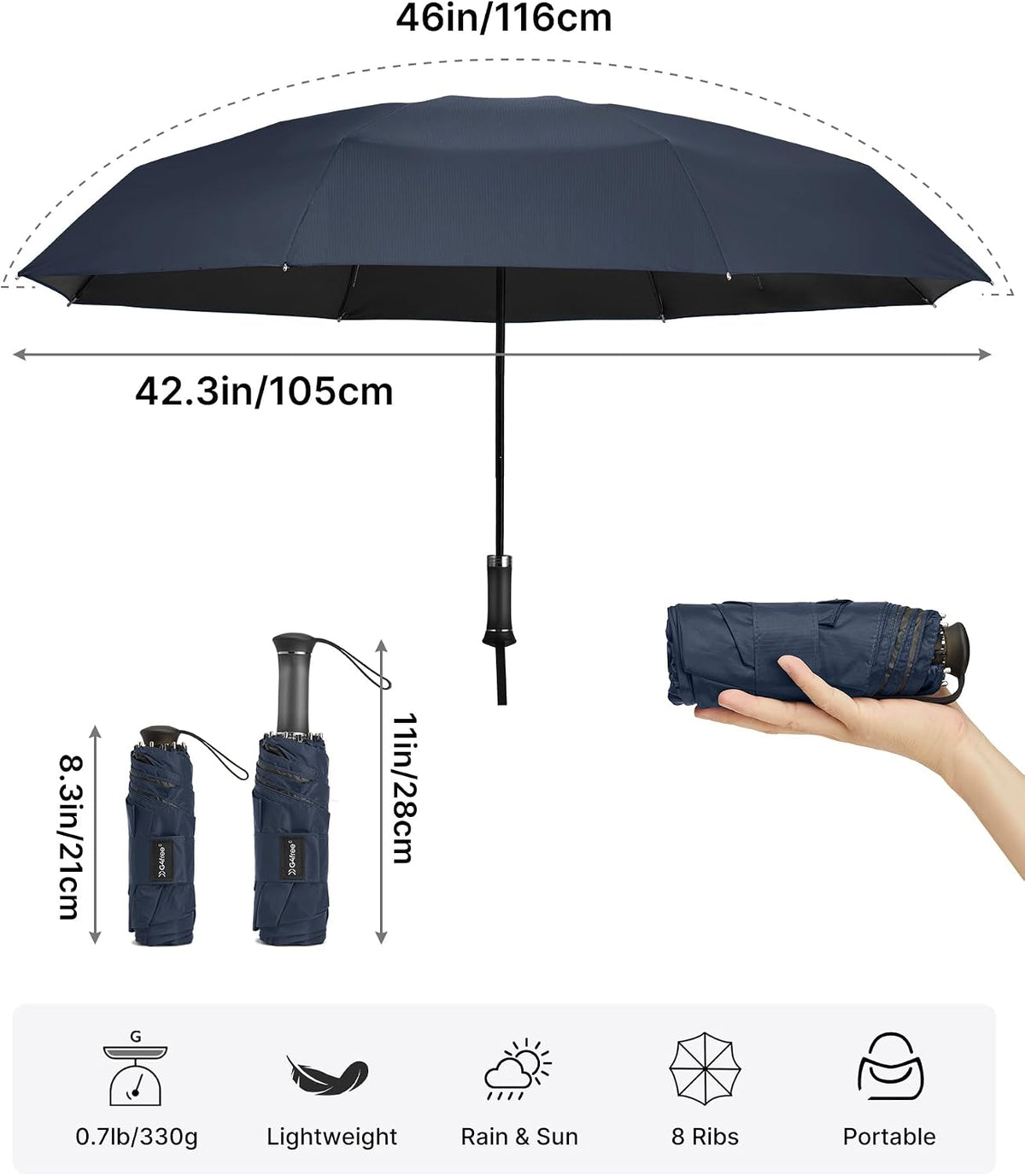 G4Free 46 Inch UPF 50+ Sun Umbrella with Extendable Built-in Handle