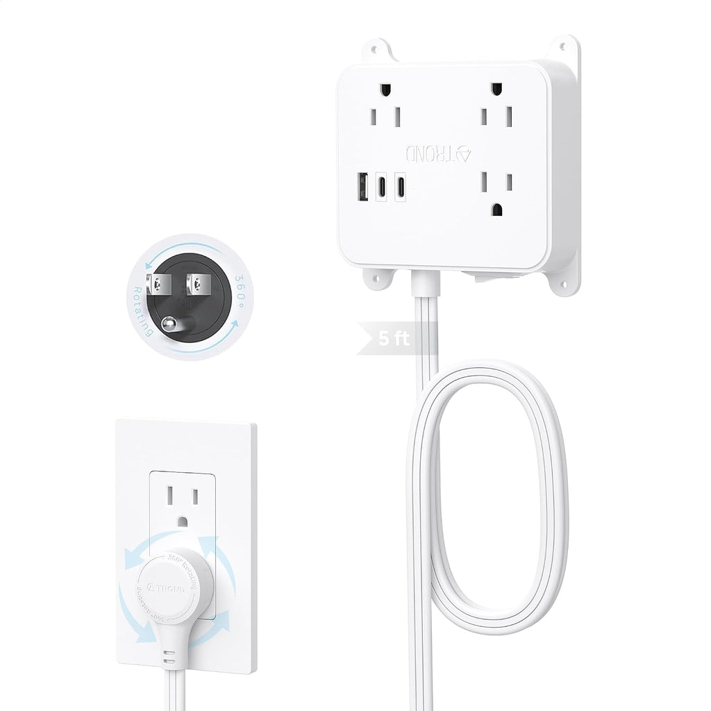 TROND Flat Power Strip with 360° Rotating Plug