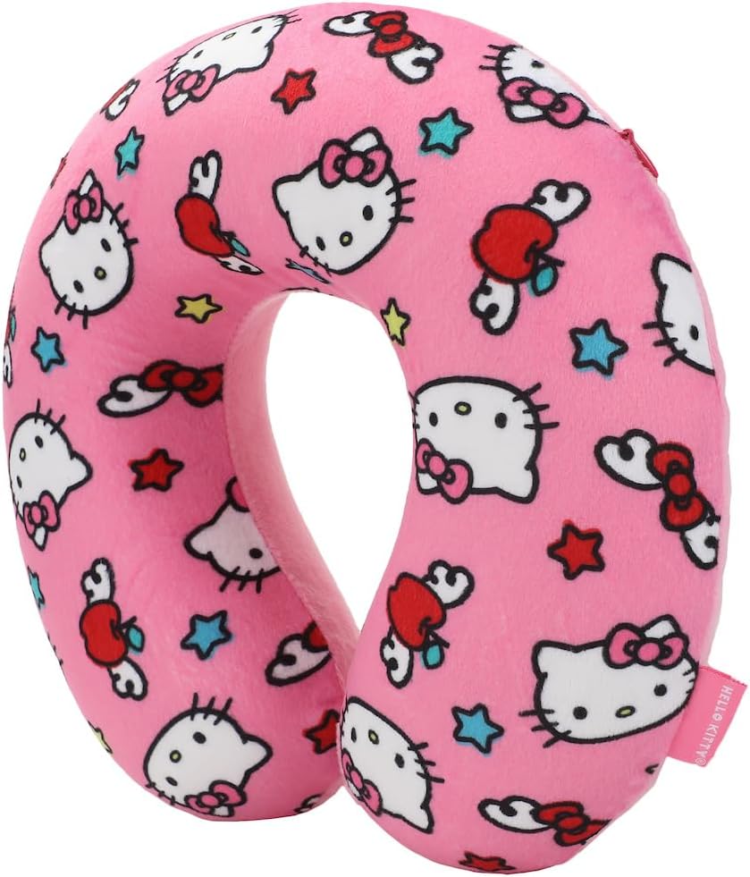 Bioworld Adult Hello Kitty Travel Set with Neck Pillow, Eye Mask, and Throw Blanket, Adorable Comfort for Hello Kitty Fans on the Go!