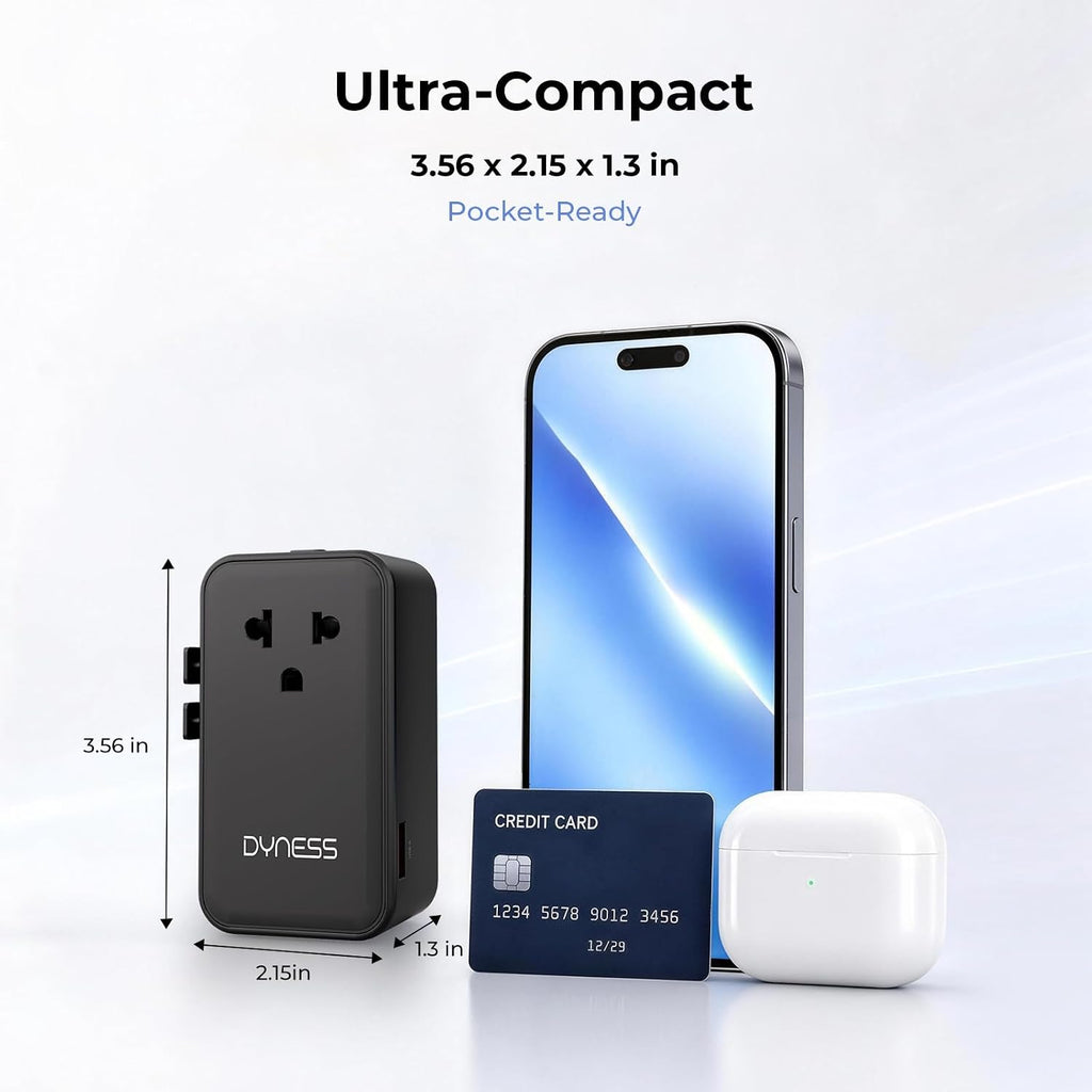 Dyness Universal Travel Adapter, 70W GaN Ultra-Slim, 4 USB Ports, AC Outlet