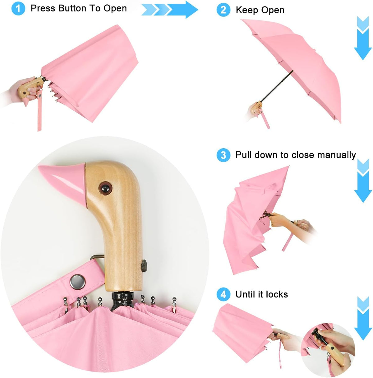 Duck Umbrella Travel Size Cute Compact Portable Waterproof for Kids Gifts