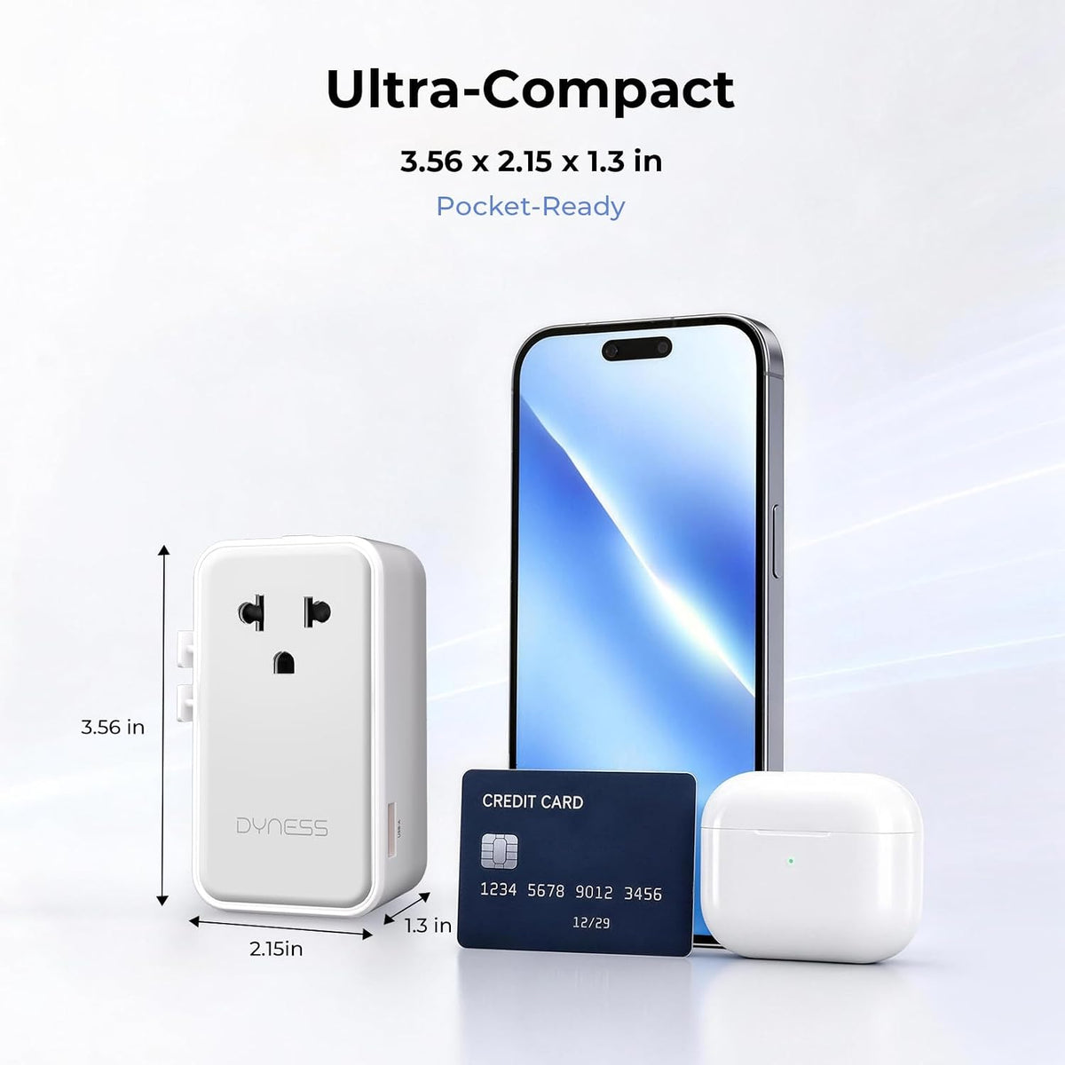 Dyness Universal Travel Adapter, 70W GaN Ultra-Slim, 4 USB Ports, AC Outlet