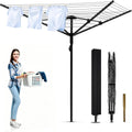Outdoor Umbrella Drying Rack, 12 Lines 165ft Space, Steel Frame Adjustable Height, 4 Aluminum Arms, Collapsible for Yard.