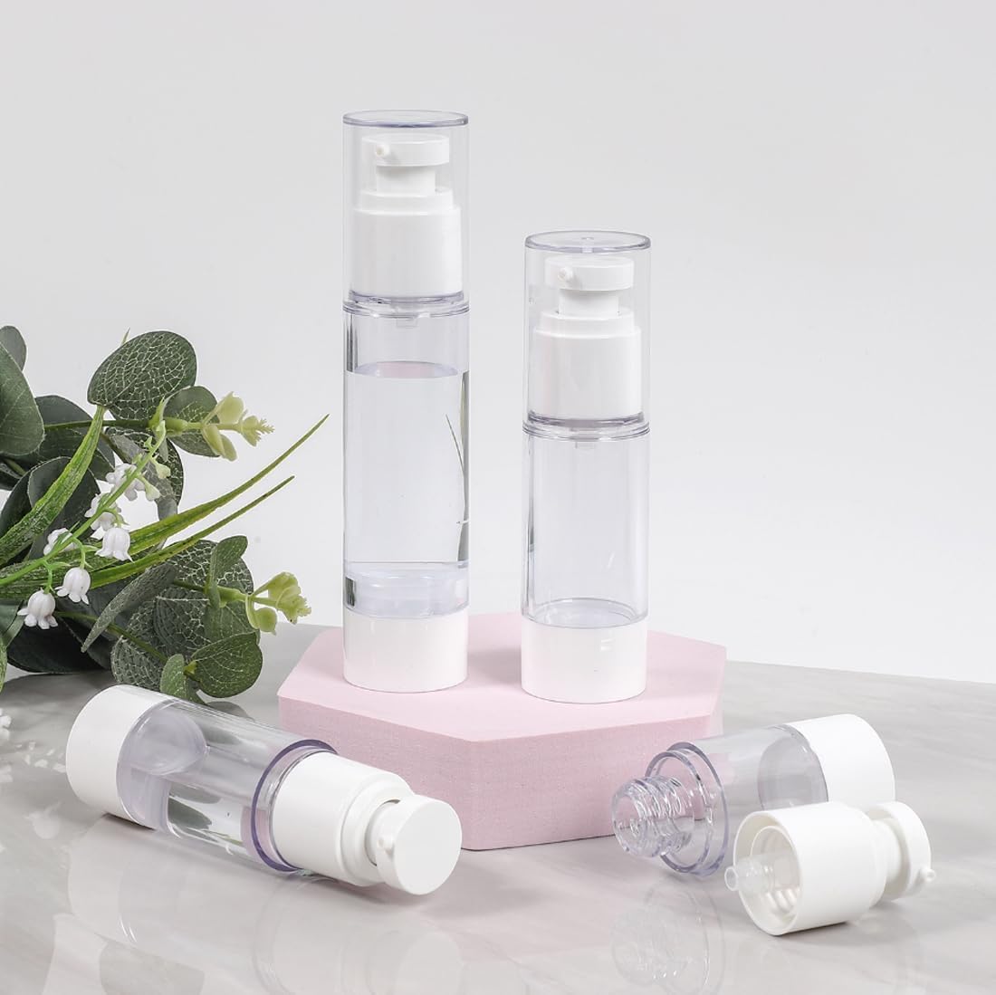 Clear Airless Pump Bottles, Vacuum Travel Cosmetic Containers