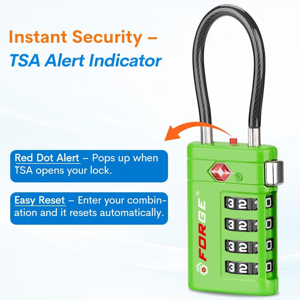 Forge Open Alert TSA Approved Luggage Locks, TSA Travel Locks, Advance Core, Zinc Alloy Body. 4 Color Locks.