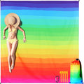 HunnmingRe 83"x 79" Rainbow Beach Blanket Large Waterproof Sandproof Beach Mat with Stakes & Pockets for 1-5 Adults, Quick Drying Outdoor Polyester Picnic Mat Accessories for Travel, Camping