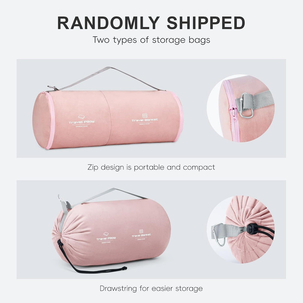 urnexttour Travel Pillow and Blanket Set Neck Pillow Airplane Memory Pink