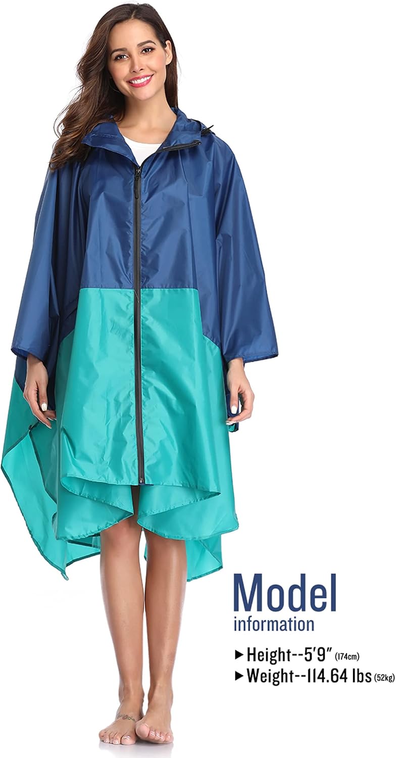 SaphiRose Adult Rain Poncho Waterproof Hooded Zipper Raincoat with Pockets