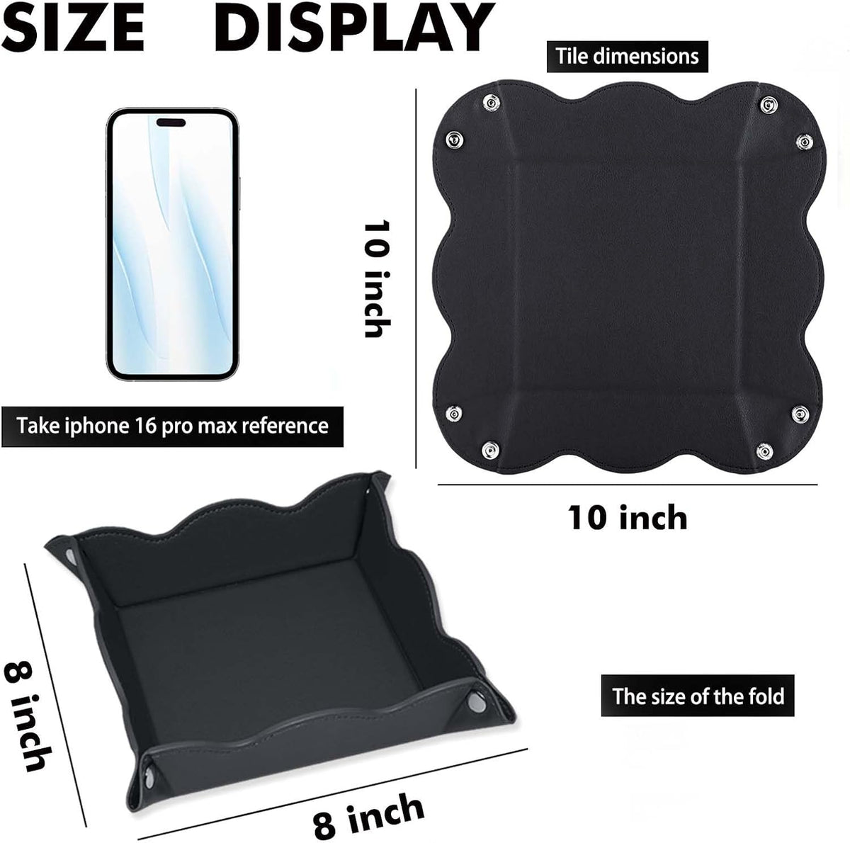 Valet Tray for Men Women - PU Leather Travel Catchall Tray Organizer - Desk Bedside Nightstand Storage Box for Jewelry Key Phone Remote Controller Wallet Watch Glasses Coin Readers -Black