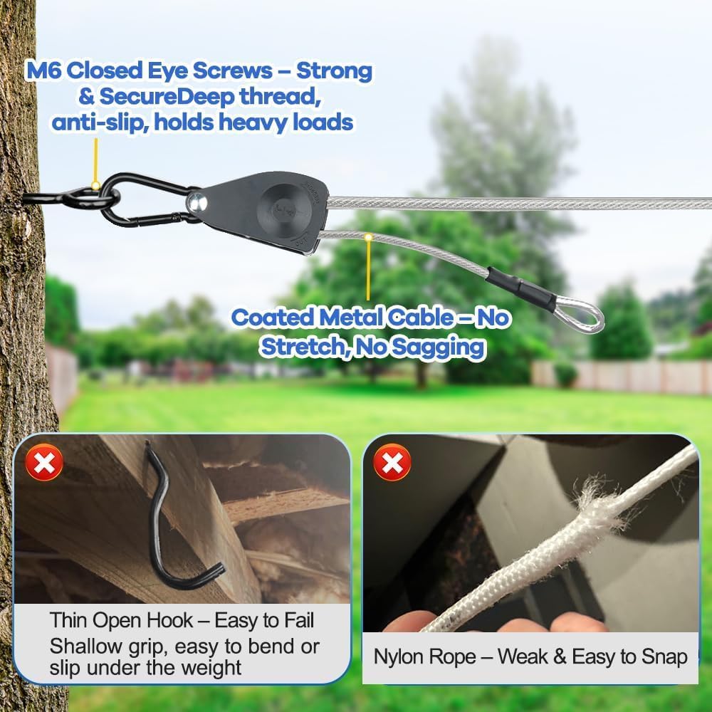 TooTaci Outdoor Clothesline Kit with Self-Locking Pulley, 15FT 3/16" Cable