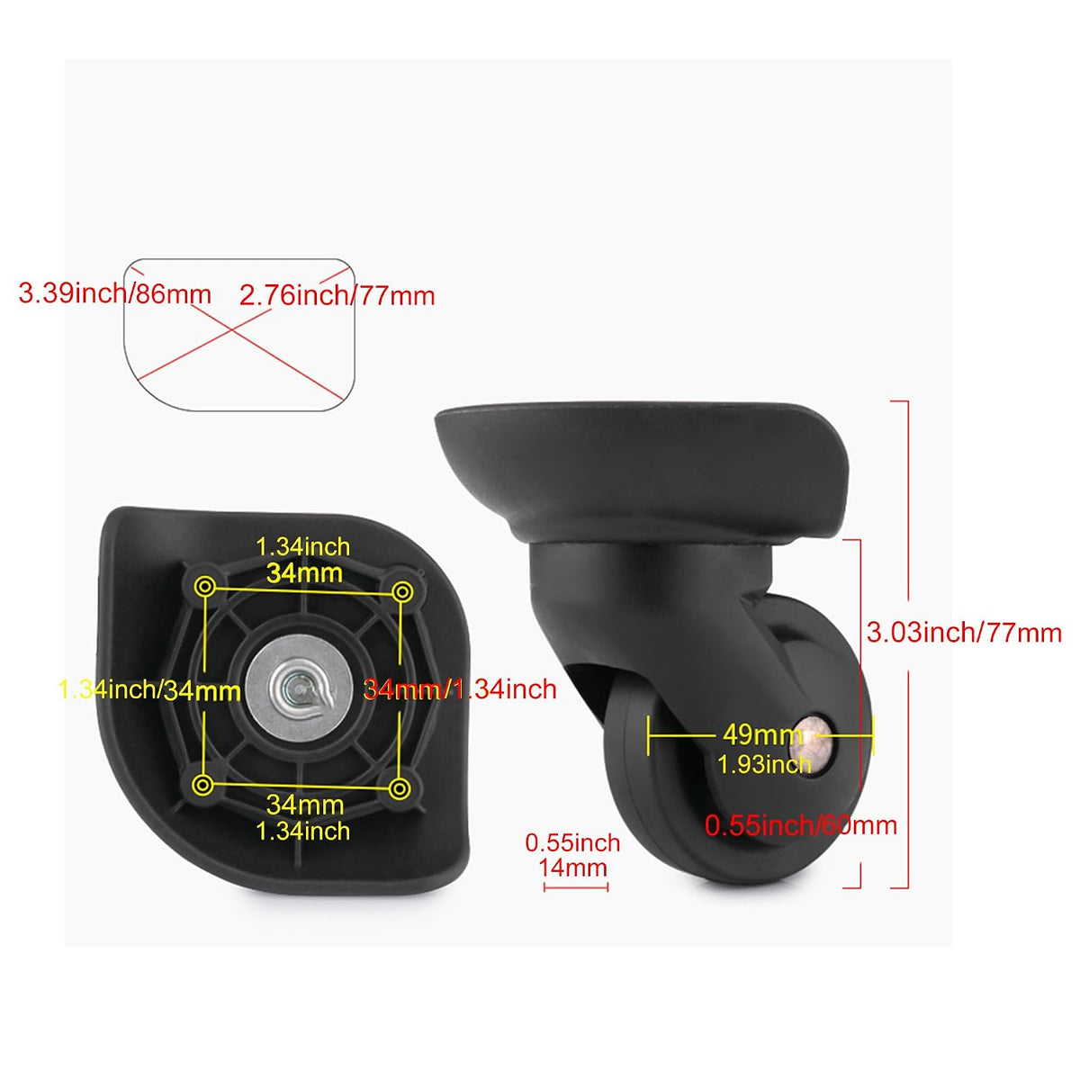 1 Pair W293 Left & Right Swivel Casters Luggage Replacement Travel Suitcase Wheels Accessory
