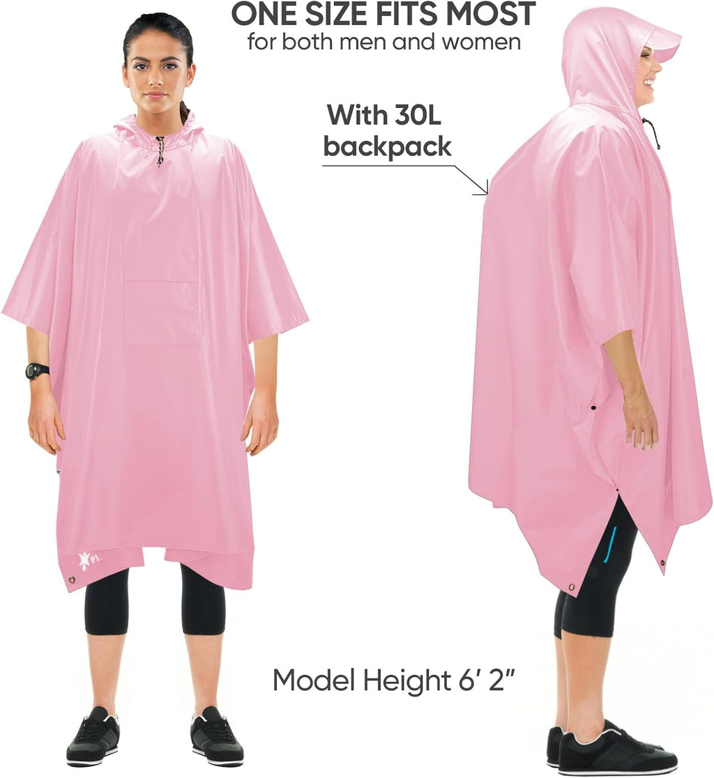 PTEROMY Hooded Rain Poncho for Adults, Reusable Waterproof Raincoat