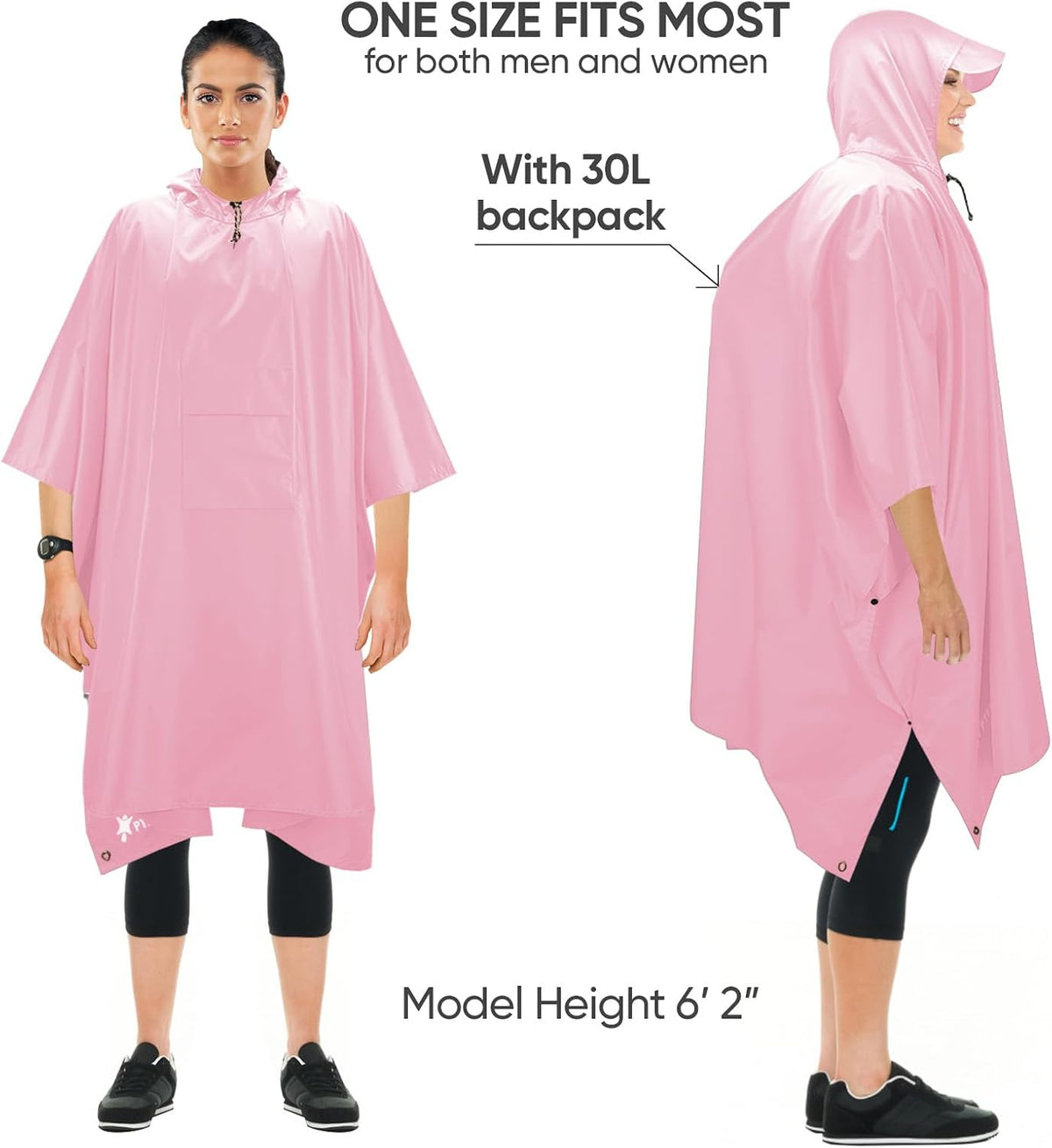 PTEROMY Hooded Rain Poncho for Adults, Reusable Waterproof Raincoat