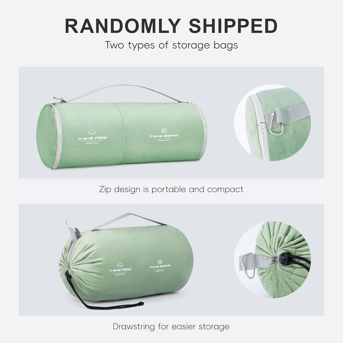 urnexttour Travel Pillow and Blanket Set Neck Pillow Airplane Foam Sage